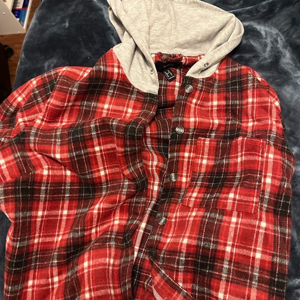 Red Plaid Hooded Shirt